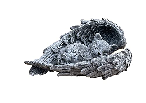 stoneandstyle Grabschmuck Katze im Flügel frostfest Steinguss Steinfigur von stoneandstyle