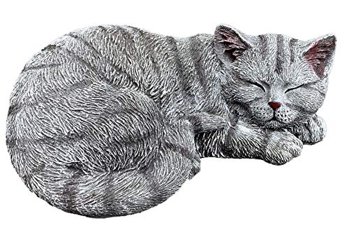 stoneandstyle Steinfigur Katze Betty grau getigert frostfest wetterfest Gartenfigur von stoneandstyle
