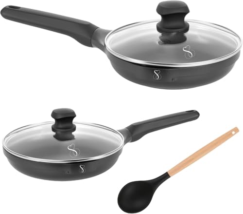 Stone&Stone Set mit 2 Pfannen 20 cm 24 cm extrem antihaftbeschichtet | Induktion Gas | Aluminium und Stahl Profi-Pfanne mit deutscher Beschichtung + 2 Deckel 1 Löffel | PFAS-frei Stone&Stone Set mit 2 Pfannen 20 cm 24 cm extrem antihaftbeschichtet | Induktion Gas | Aluminium und Stahl Profi-Pfanne mit deutscher Beschichtung + 2 Deckel 1 Löffel | PFAS-frei von Stone&Stone