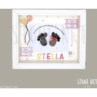 steinbild Geburt Geschenkrahmen Baby Taufgeschenk Babyparty Patengeschenk von StoneArt2015