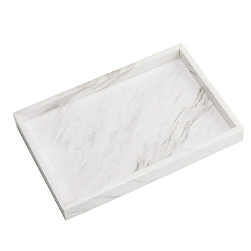 StonePlus Natürlicher Marmor Aufbewahrung Waschtisch Tablett Kosmetik Schmucktablett Küche Organizer Couchtisch Tablett (Volakas Weiß, Glänzende Oberfläche, 11.8L x 7.87W x 1.18H) von StonePlus