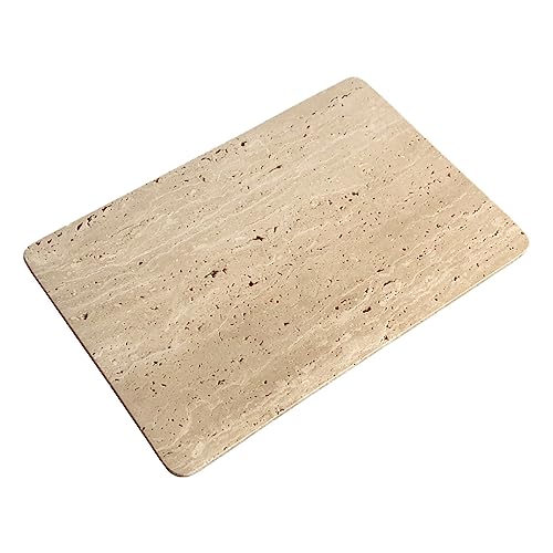 StonePlus Natürlicher Marmor Beige Travertin Tablett Gebäck Käse Tablett Dessert Kaffee Teller Doppelseitig Glatte Marmorplatte (Beige Travertin) von StonePlus