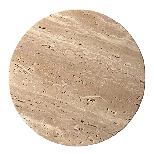 StonePlus Natürliches rundes Marmortablett, glattes Gebäckbrett für Desserts, Käse, Kaffee, beidseitig matt (beigefarbenes Travertin) von StonePlus