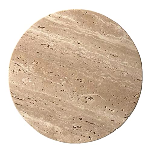 StonePlus Natürliches rundes Marmortablett Glänzendes Gebäckbrett für Dessert, Käse, Kaffee, beidseitig glatt (Beige Travertin) von StonePlus