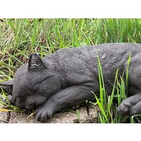 Stoneandstyle Steinfigur Große Katze Schlafend Schwarz Lebensecht Frostfest Gartenfigur Steinguss von StoneandstyleDE