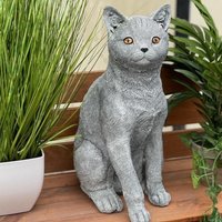 Stoneandstyle Steinfigur Katze Sitzend Groß Lebensecht Frostfest Gartenfigur Steinguss von StoneandstyleDE