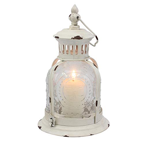 Stonebriar Vintage Worn White Metal Votive Candle Lantern with Handle von Stonebriar