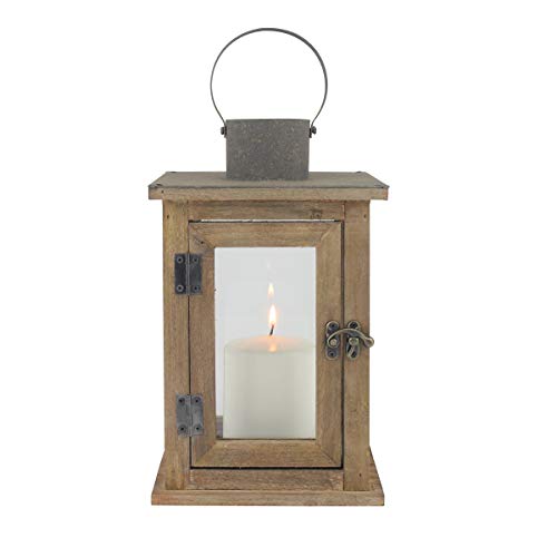 Stonebriar Rustic 11 Inch Wooden Hurricane Candle Lantern with Handle and Hinged Door von Stonebriar