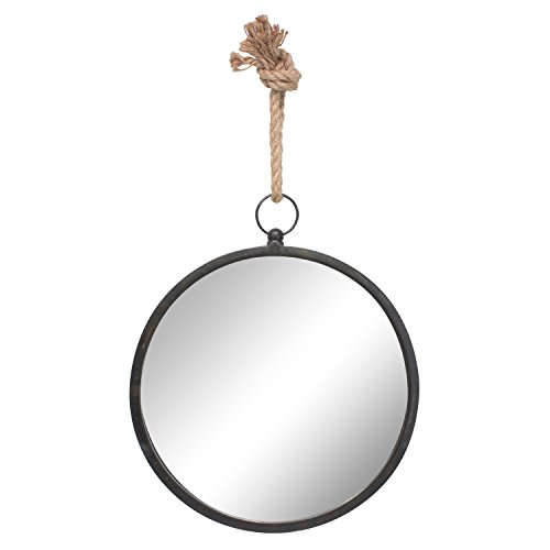 Stonebriar 13" Round Metal Wall Mirror with Rope Hanging Loop von Stonebriar