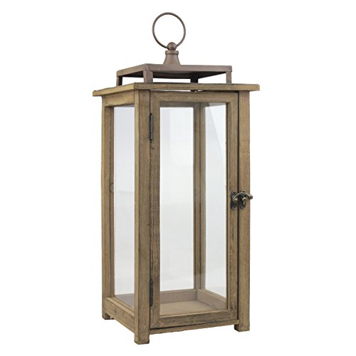 Stonebriar 18 Inch Rustic Wooden Hurricane Candle Lantern with Handle, Metal, Brown, 17.5" von Stonebriar