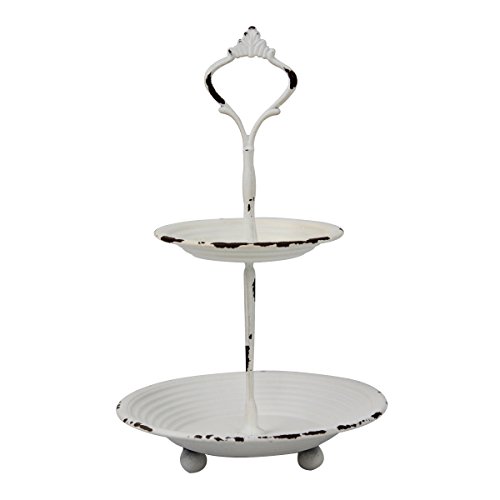 Stonebriar 2 Tier Trinket Tray with Attached Handle, Metal, Off-White, 9.2" x 5.7" von Stonebriar