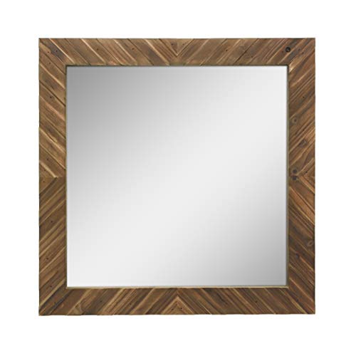 Stonebriar 20" x 20" Square Textured Wooden Chevron Hanging Wall Mirror with Attached Mounting Brackets von Stonebriar