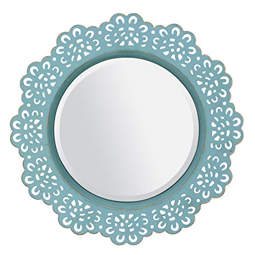 Stonebriar Decorative Round Metal Lace Wall Mirror with Attached Hanger, Light Blue von Stonebriar