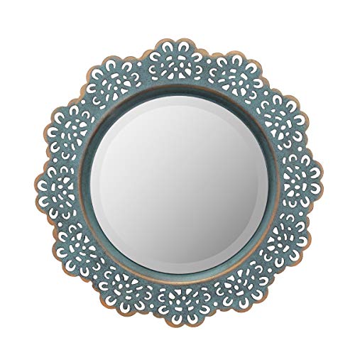 Stonebriar Decorative Round Metal Lace Wall Mirror with Attached Hanger, Turquoise von Stonebriar