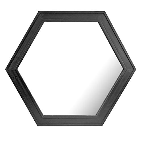 Stonebriar Decorative 24" Hexagon Hanging Wall Mirror with Black Painted Wood Frame and Attached Hanging Bracket von Stonebriar