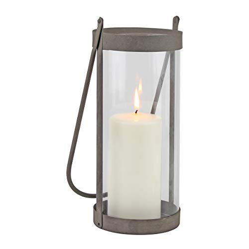 Stonebriar Industrial Glass Cylinder Hurricane Candle Lantern with Rustic Zinc Metal Frame and Handle Windlicht mit rustikalem Zink-Metallrahmen und Griff, grau, 3 inches von Stonebriar