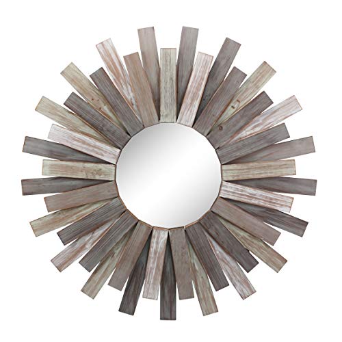 Stonebriar Large Round 31.3" Wooden Sunburst Hanging Wall Mirror with Attached Hanging Bracket von Stonebriar