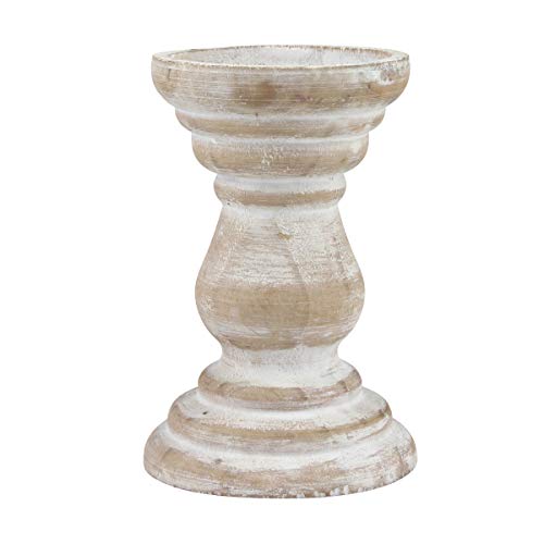 Stonebriar Medium Antique White Wooden Pillar Candle Holder von Stonebriar