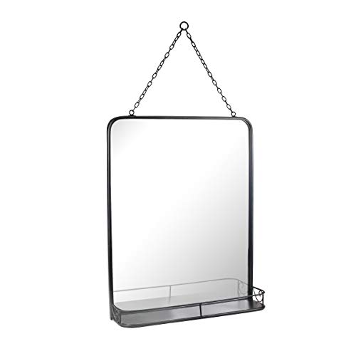 Stonebriar Rectangle Black Metal Wall Mirror with Hanging Chain and Shelf von Stonebriar