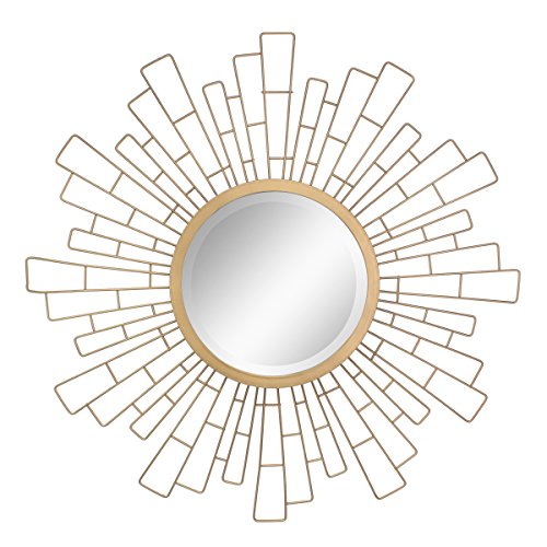 Stonebriar Round Decorative 23.6" Geometric Metal Sunburst Hanging Mirror for Wall, Antique Gold von Stonebriar
