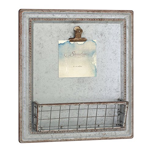 Stonebriar Rustic Galvanized Metal Magnetic Memo Board for Wall with Clip and Wire Basket von Stonebriar