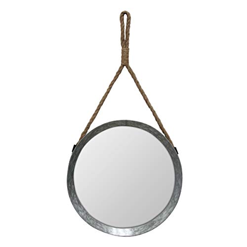 Stonebriar Rustic Round Galvanized Metal Mirror with Rope Hanging Loop ; Farmhouse Home Decor ; for Bathroom, Bedroom, and Living Room von Stonebriar