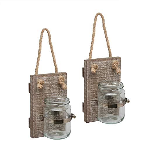 Stonebriar Rustic White Wash Wooden Mason Jar Wall Sconce Set with Hanging Loop von Stonebriar