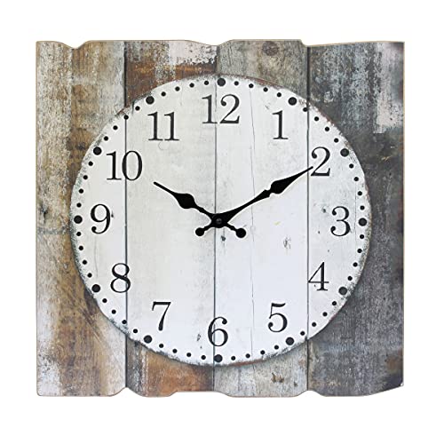 Stonebriar Square 15.75" Rustic Farmhouse Worn Wood Arabic Number Battery Operated Wall Clock, Brown von Stonebriar