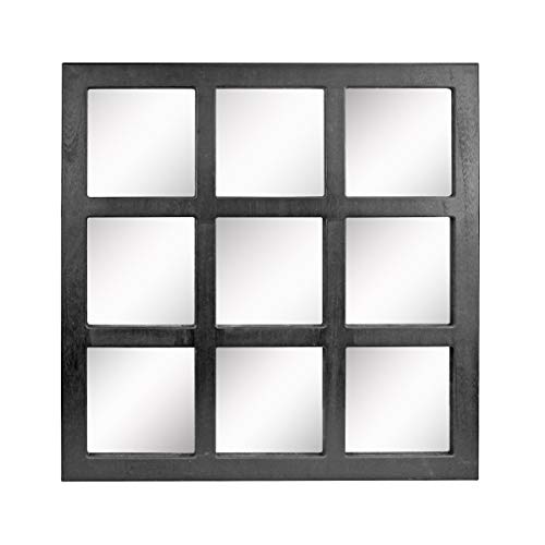 Stonebriar Square Rustic 9 Panel Window Pane Hanging Wall Mirror with Black Painted Wood Finish and Attached Mounting Brackets von Stonebriar