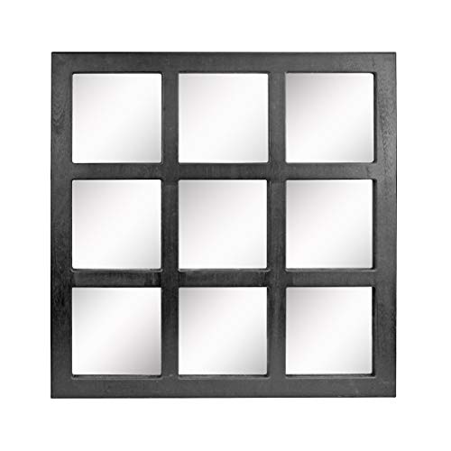 Stonebriar Square Rustic 9 Panel Window Pane Hanging Wall Mirror with Black Painted Wood Finish and Attached Mounting Brackets von Stonebriar