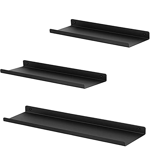 Stonebroo 3er Set Wandregal Schwarz Metall, Länge 42/40/40 cm, Wandboard Freischwebend, Modern Schweberegal für Dekos, Regale für Wände, unterschiedliche Layouts von Stonebroo