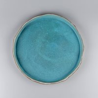 Handgemachter Großer Teller in Türkis, Steinzeug Geschirr Keramik Serviergeschirr, Einzigartige Handgefertigte Blaue Rustikale Große von Stonessa