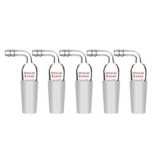 StonyLab 5 Packung Glas Inlet Adapter Vakuum, Adapter 90 Bend mit 24/40 Männlichem Gelenk und 10mm Schlauch 90 Bend Vakuum/Inertglas Adapter Verbindungs von stonylab