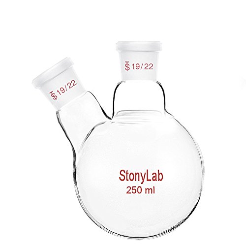 StonyLab 250ml 2 Neck Flask Rundkolben, Glas Dreihalskolben Rundkolben RBF mit 19/22 Standard Taper Outer Joint, 2 Neck Round Bottom Flask - 250ml von stonylab