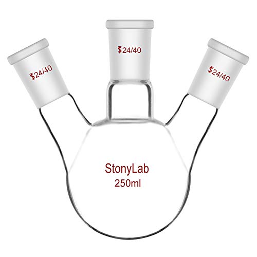 stonylab 3-Hals Rundkolben, Borosilikatglas Dreihalskolben Rundkolben RBF mit 24/40 Standard-Schliff Außenverbindung, 250ml von stonylab