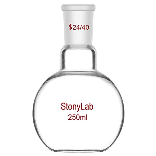 StonyLab 250ml Borosilikat Glas Einhals Flachboden Kochflasche Flachbodenflashe mit 24/40 Standard Taper Outer Joint, Single Neck Flat Bottom Boiling Flask - 250ml von stonylab