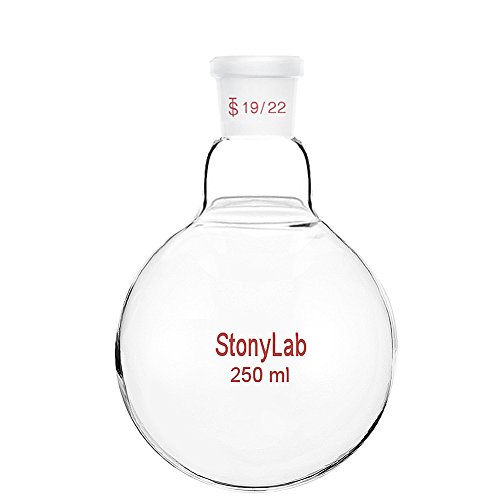 StonyLab 250ml Borosilikat Glas Einhalsrundkolben, Glas Einhals Rundkolben RBF mit 19/22 Standard Taper Outer Joint, Glass Single Neck Round Bottom Flask RBF - 250ml von stonylab