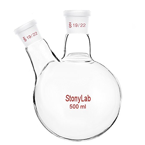 StonyLab 500ml 2 Neck Flask Rundkolben, Glas Dreihalskolben Rundkolben RBF mit 19/22 Standard Taper Outer Joint, 2 Neck Round Bottom Flask - 500ml von stonylab