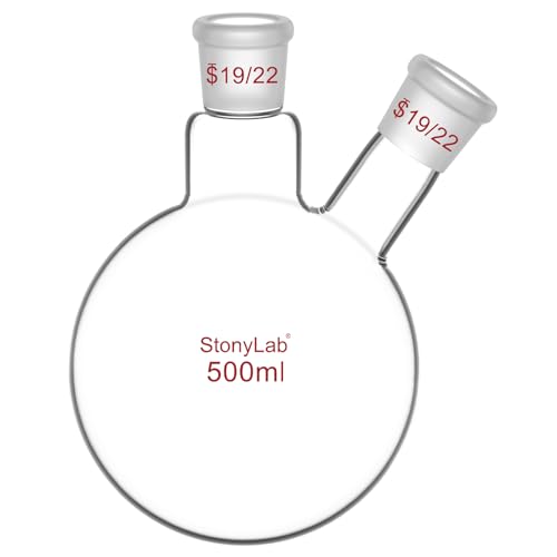 StonyLab 500ml 2 Neck Flask Rundkolben, Glas Dreihalskolben Rundkolben RBF mit 19/22 Standard Taper Outer Joint, 2 Neck Round Bottom Flask - 500ml von stonylab