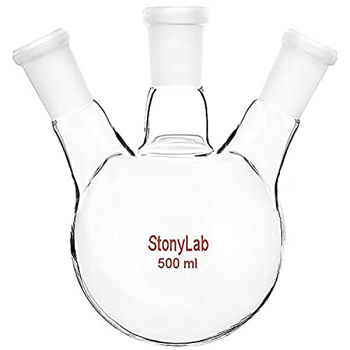 StonyLab 500ml 3 Neck Round Bottom Flask, Borosilikat Glas Dreihalskolben Flask Rundkolben RBF mit 24/40 Standard Taper Outer Joint, Glass 3-Hals Round Bottom Flask RBF - 500ml von stonylab