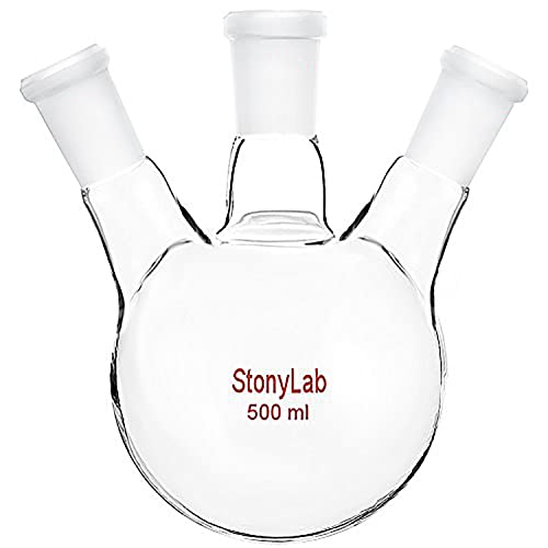 StonyLab 500ml 3-Hals Rundkolben, Borosilikatglas Dreihalskolben Mit 24/40 Standard Kegelschliff, RBF - 500ml von stonylab