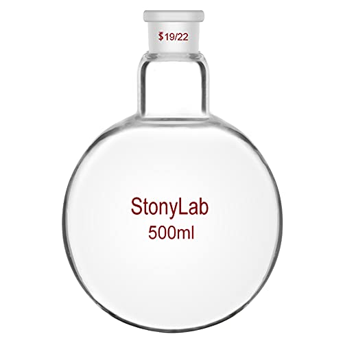 StonyLab 500ml Borosilikat Glas Einhalsrundkolben, Glas Einhals Rundkolben RBF mit 19/22 Standard Taper Outer Joint, Glass Single Neck Round Bottom Flask RBF - 500ml von stonylab