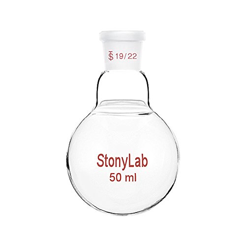 StonyLab 50ml Borosilikat Glas Einhalsrundkolben, Glas Einhals Rundkolben RBF mit 19/22 Standard Taper Outer Joint, Glass Single Neck Round Bottom Flask RBF - 50ml von stonylab