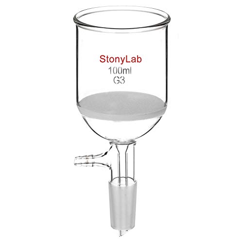 StonyLab Glas Buchner Trichter Filter, Borosilicatglas Vakuum Buchner Filtertrichter mit Feiner Fritte(G3), 56mm Scheibendurchmesser, 60mm Tiefe, mit 24/40 Standard Taper Innengelenk - 100ml von stonylab