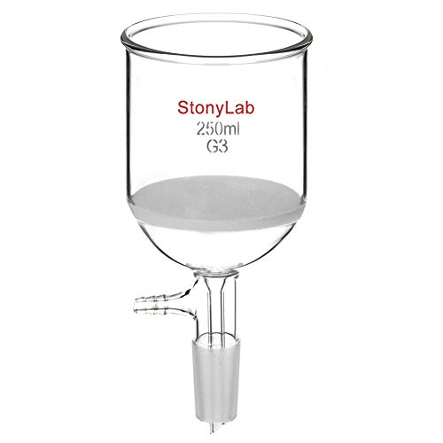 StonyLab Glas Buchner Trichter Filter, Borosilicatglas Vakuum Buchner Filtertrichter mit Feiner Fritte(G3), 76mm Scheibendurchmesser, 80mm Tiefe, mit 24/40 Standard Taper Innengelenk - 250ml von stonylab