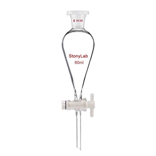 stonylab Scheidetrichter Glas, Borosilikatglas 60 ml Scheidetrichter Heavy Wall Conical Separatory Funnel Trichter mit Glas Absperrhahn 19/26 Gelenk und PTFE-Absperrhahn, 60 ml von stonylab