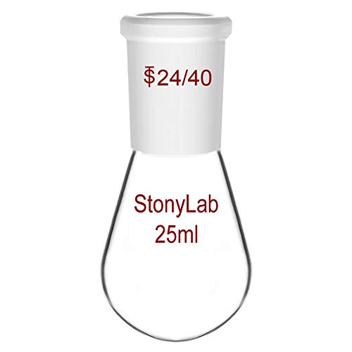 StonyLab Rundkolben Kolben Glas, Single Neck Round Bottom Flask Borosilikat-Einhals Rundkolben Labor Glas Rotationsverdampferkolben 25ml mit Außengelenk 24/40 von stonylab