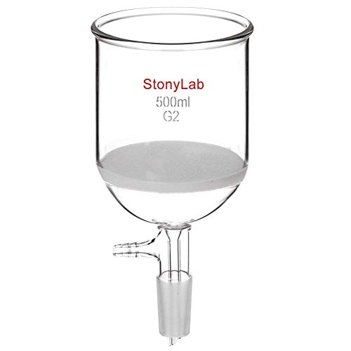 StonyLab Glas Buchner Trichter Filter, Borosilikatglas Vakuum Buchner Filtertrichter 500ml mit Mittlerer Fritte(G2), 94mm Scheibendurchmesser, 100mm Tiefe, mit 24/40 Standard-Taper-Innengelenk von stonylab