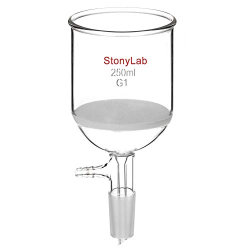 StonyLab Glas Buchner Trichter Filter, Borosilikatglas Vakuum Buchner Filtertrichter mit Grober Fritte(G1), 76mm Scheibendurchmesser, 80mm Tiefe, mit 24/40 Standard Taper Innengelenk - 250ml von stonylab