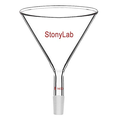 StonyLab Glastrichter Glass Trichter Pulvertrichter Glass Kurzer Stem Powder Glastrichter mit 100mm Top O.D. und 14/20 Innen Fugen Filtertrichter Glastrichter von stonylab